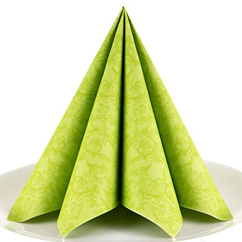 Servietten Ornament grün Premium Airlaid, STOFFÄHNLICH | 25 Stück | 40 x 40cm | Hochzeitsserviette | hochwertige edle Serviette für Hochzeit, Geburtstag, Party, Taufe, Kommunion | made in Germany von HANTERMANN