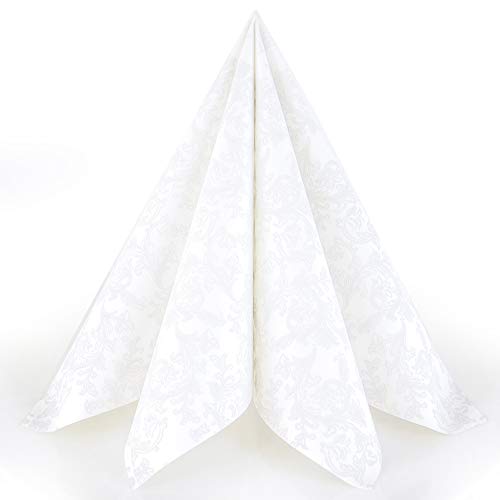 Servietten Ornament weiß Premium Airlaid, STOFFÄHNLICH | 25 Stück | 40 x 40cm | Hochzeitsserviette | hochwertige edle Serviette für Hochzeit, Geburtstag, Party, Taufe, Kommunion | made in Germany von HANTERMANN