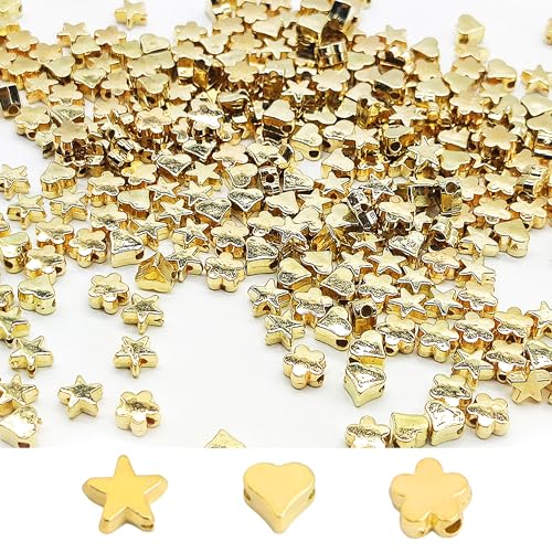 HAOBIN 300 Stück Herzperlen Sternperlen Blumenperlen Perlen Gold Abstandhalter Perlen Gold Perlen Für Armbänder Gold Basteln Perlen Herz Form Spacer Perlen Für Diy Armband Halskette Schmuck Basteln von HAOBIN