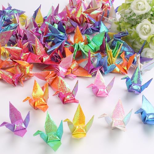 50 StüCk Origami Papierkrane Origami Papierkraniche Regenbogen Origami Kraniche Handgefertigt Origami Papier Kranschnur Zur Dekoration Von Hochzeiten,Partys,Kulissen Und Wohnungen(C) von HAOBIN