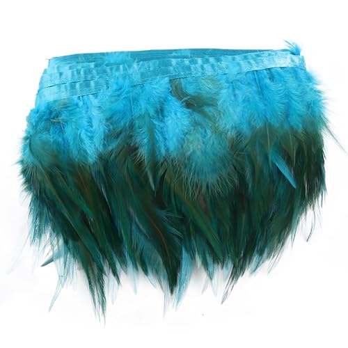 HAOBIN 3m Hahn Federn Fringe Trim Feder fransen Band 8-15 cm Federborte Feather Belt Fransen mit Satinband Feather Trimming Ribbon Für DIY Kleid Nähen Handwerk Kleidung Dekoration (blau) von HAOBIN