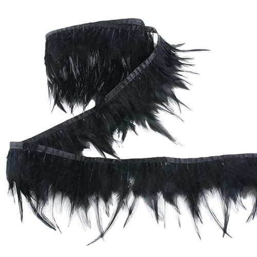 HAOBIN 3m Hahn Federn Fringe Trim Feder fransen Band 8-15 cm Federborte Feather Belt Fransen mit Satinband Feather Trimming Ribbon Für DIY Kleid Nähen Handwerk Kleidung Dekoration (schwarz) von HAOBIN