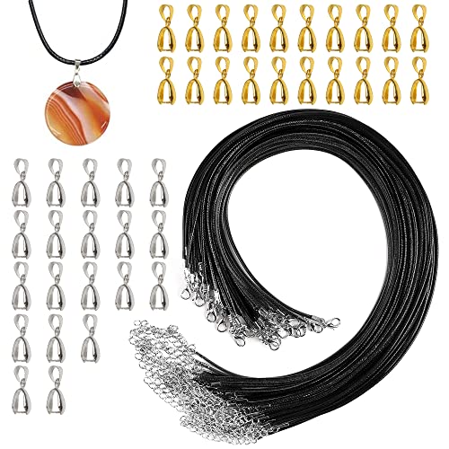 HAOBIN 80 StüCk Halskette Seil Lederband 1.5mm Lederband Kette Mit Verschluss Halskette SchnüRe Kette Geflochtene Gewachste Halskette Mit 30 HäNgenden Schnallen FüR Diy-Halsketten-Schmuckherstellung von HAOBIN