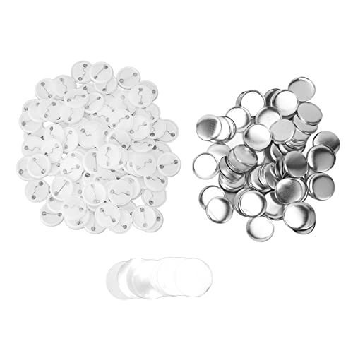 HAOHIZE Blanko-Button-Abzeichen für Button-Herstellungsmaschine, 100 Sets Pin-Back-Button-Teile, runde Form, Metall-Back-Pin, Blanko-Button-Abzeichen-Teile-Set für Kleidung, (25MM) von HAOHIZE