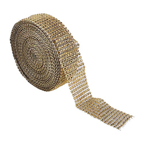 HAOHIZE Strassband, 8 Reihen 10 Yard Strasssteine ​​zum Basteln, goldenes Glitzerband, silbernes Band, schwarzes Strassband, Rolle, Netzband für Hochzeit, Kuchen, (Gold) von HAOHIZE