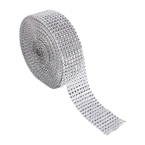 HAOHIZE Strassband, 8 Reihen 10 Yard Strasssteine ​​zum Basteln, goldenes Glitzerband, silbernes Band, schwarzes Strassband, Rolle, Netzband für Hochzeit, Kuchen, (Silber) von HAOHIZE