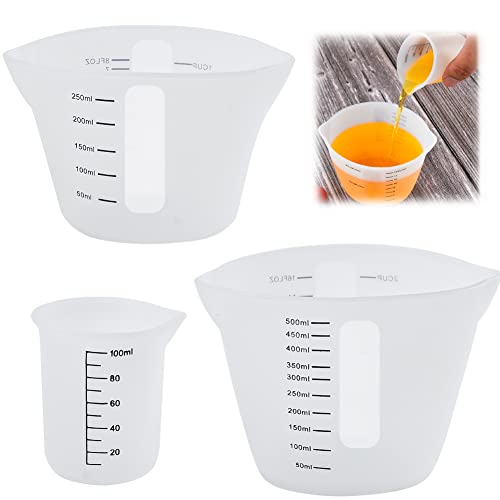 HAOMEEDUO 3 Stück Messbecher Krüge Silikon Silikonbecher 100ml/250ml/500ml Mischbecher Epoxidharz Silicone Measuring Cups Mischbecher mit Skala Clear Silikon Becher Set für DIY Basteln Labor Küche von HAOMEEDUO