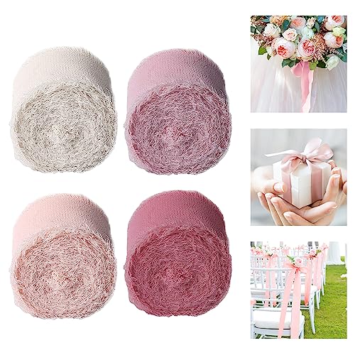 HAOMEEDUO 4 Rollen Chiffonband Breit 3.7cm Seidenband Bänder Chiffon Schleifenband Chiffon Geschenkband 5 Yards Satinband Fransenband 4 Farben Band mit Fransen für Blumenstrauß Geschenke Verpackung von HAOMEEDUO