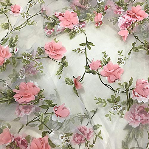 HAORUN 3D Stickerei Spitze Stoff Organza Chiffon Pink Rose Floral von HAORUN