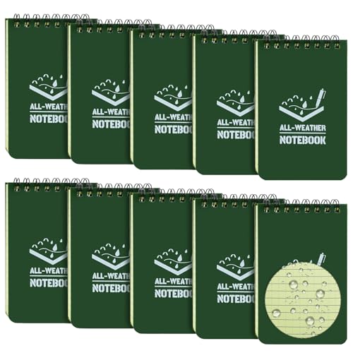 10 Pack wasserdichtes Notizbuch, 3x5 Zoll Taschen-Notizblock, Allwetter-Taschen-Notizbuch, Schreiben im Regen Mini-Spiral-Notizblock mit Raster, Steno-Memo-Blöcke für draußen, Büro, Schule (grün) von HAOTIAN-X