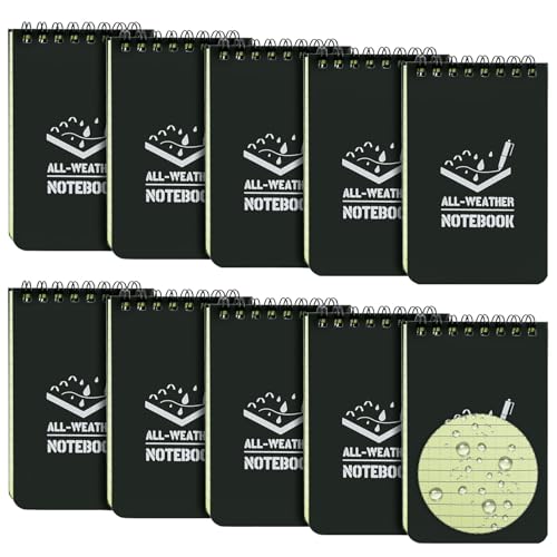 10 Pack wasserdichtes Notizbuch, 3x5 Zoll Taschen-Notizblock, Allwetter-Taschen-Notizbuch, Schreiben im Regen Mini-Spiral-Notizblock mit Raster, Steno-Memo-Blöcke für draußen, Büro, Schule (schwarz) von HAOTIAN-X