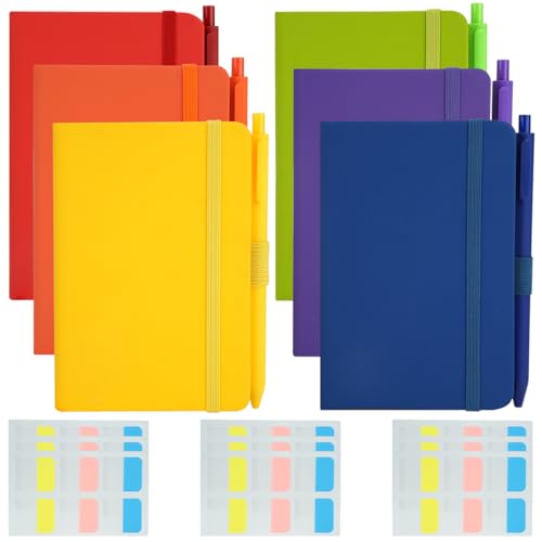 HAOTIAN-X 6 Stück A6 Taschen-Notizbücher, Kleines Hardcover-Notizbuch, 6 Mini Journal Notizbuch mit 6 Stiften und 10 Haftnotizen, A6 Notizbuch liniertes Journal Notizblöcke 160 Seiten (Farbig) von HAOTIAN-X