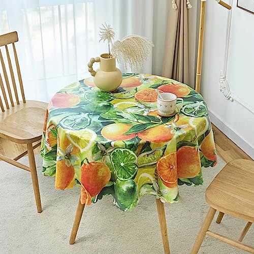 Obst Tischtuch, Buntes Polyester Abwischbare Tischdecke, wasserdicht, faltenfrei, schmutzabweisend, für Küche, Essen, Partys, Picknick Cafe Buffet Hochzeit Außen Innen Verwendung (140cm Rund) von HAOTIAN-X