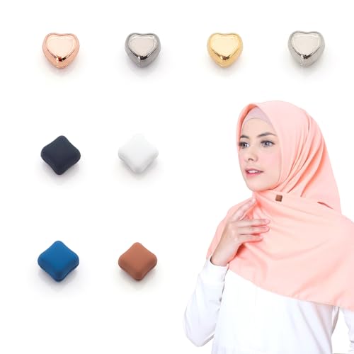 8Pcs Hijab Magnet,Mehrfach Gefärbter Hijab Nadeln Magnet,Mehrzweck Hijab Pins,Herzförmige und Quadratische Magnetische Hijab Pins,Magnet Brosche für Frauen Kleidung Hijabs Schals von HAOXYO