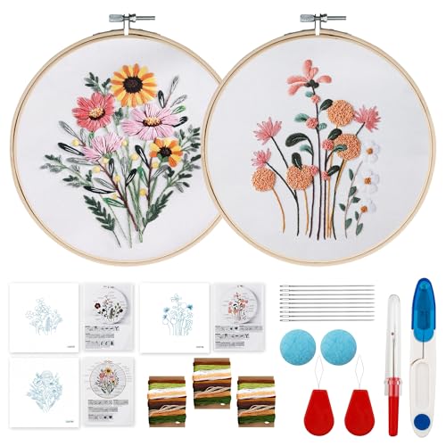 HAOYULUO Embroidery kit,Blumenmuster-Pflanzen Stickerei set,Mit 2 Bambus-Stickrahmen, Anleitung und Werkzeug, DIY Art Stickset für anfänger,Sticken set erwachsene,Sticken Kunsthandwerk von HAOYULUO