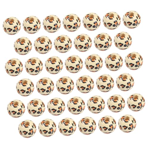 100 Stück Leoparden Holzperlen Lose Perlen Abstandsperlen Blumengirlande Zur Dekoration Leoparden Bemaltes Perlenset Runde Handgefertigte Perlen DIY Bastel Charms HAPINARY von HAPINARY