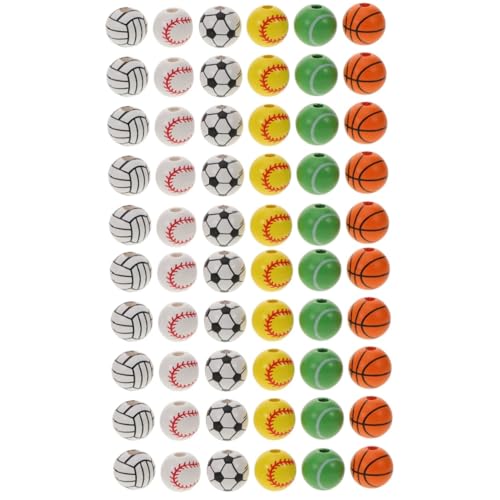 60 Stk Fußball-Holzperlen Softball-Perlen Kugel lose Perle Tennisperlen-Charm DIY-Perlen Holzperlenkette charms anhänger Perlen zur Schmuckherstellung Abstandskugelperlen HAPINARY von HAPINARY