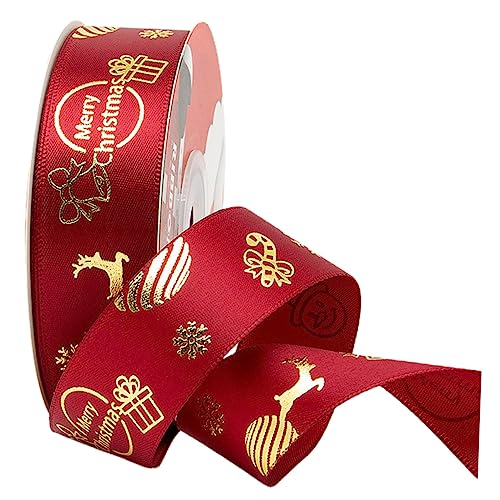 HAPINARY Weihnachtliches Polyester Geschenkband 1 Rolle 25 Yards Weinrot Mit Zufälligem Muster Ideal Für Geschenkpäckchen Dekoration Und Bastelprojekte Zu Weihnachten von HAPINARY