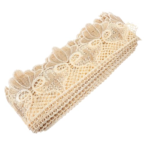 HAPINARY 1 Rolle Wasserlösliche Stickspitze Stilvoll Schleifen Zum Verpacken Goldenes Spitzenband Hochzeitsdekorationen Strauß Sackleinen Randbereich Goldene Pailletten Beige Polyestergarn von HAPINARY