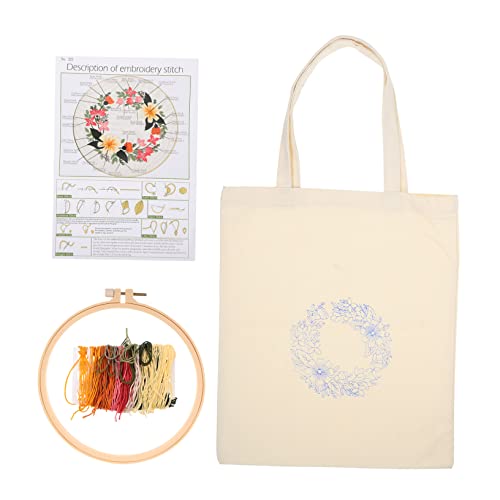 HAPINARY 1 Satz Tasche aus Kreuzstich-Segeltuch Bausatz Kit-Tasche Häkelset für Anfänger embroidery kit embroidery set handtasche Canvas-Einkaufstasche Nähset für Anfänger Polyester Weiß von HAPINARY