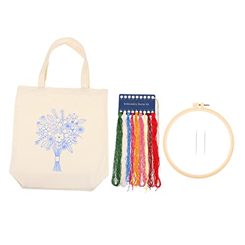 HAPINARY 1 Satz bestickte Tasche aus Segeltuch Stickrahmenständer Bausätze Stickständer Nährahmen Handtasche Taschen embroidery kit Stickset DIY-Einkaufstasche wiederverwendbare Tasche von HAPINARY