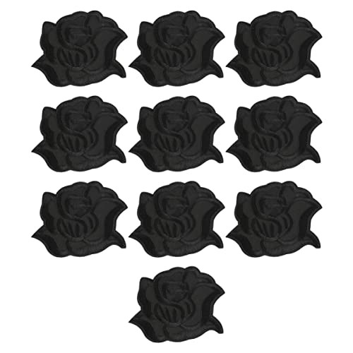 HAPINARY 10St Aufnäher mit Blumenstickerei Hose Stoffflicken für Kleidung Filzstoff Paillette gestickte Aufnäher embroidery bastelzeug dekoring Patch Blumen-Kleiderflicken Polyester Black von HAPINARY