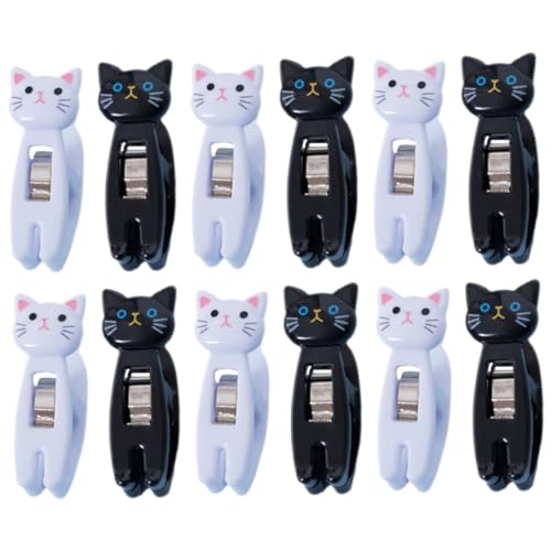 HAPINARY 12 Stk Katzenklammern für Socken Katze Büroklammern Clips für Küchentaschen Draht Katzenhalsband Mini bürozubehör bürogadges Notizklammern aus Kunststoff süße Fotoclips Plastik von HAPINARY