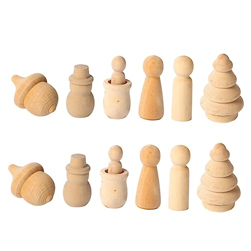 HAPINARY 12St Satz Puppen Puppenständer Puppenstubenmöbel Puppenhauspuppen Miniatur Puppenteile holzfiguren holz figuren Unvollendete Holzornamente DIY-Material DIY liefert Lotusbaum Khaki von HAPINARY