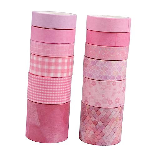 HAPINARY 12st Washi-tape Klebstoff Verwaschenes Klebeband Dekorband Errötendes Spender Scrapbooking Klebrig Magnetband Farbiges Band Aufkleber Sammelalbum Washi-klebeband Papier Rosa von HAPINARY