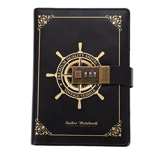 HAPINARY 1Stk seemann notizbuch notebooks the notebook Schreibblock Schreibzeug Notpad mit codierter Sperre Zeichentagebuch mit Schloss Retro-Notizblock PU-Notizblock Legierung Black von HAPINARY