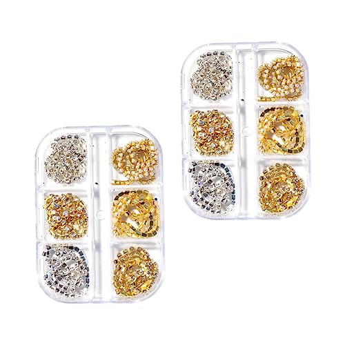 HAPINARY 2 Kisten Nagelkette Schmuck Reize Strasssteine Streifen Perlen Deckel Gold nail decoration nail art set maniküre zubehör kunstnägel set DIY-Maniküre-Anhänger Maniküre-Kette Metall von HAPINARY