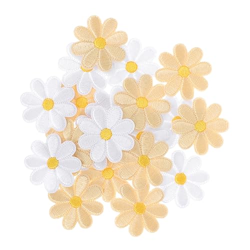 HAPINARY 20St Gänseblümchen-Ornament-Stickerei Stoffverzierungen Aufnäher für Kleidung zum Aufnähen Kleiderflicken Patches zum Aufnähen Blumenapplikation Stickereiflecken Blumenbeete von HAPINARY