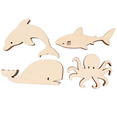 HAPINARY 24 Stück 4 Holzknopf Fisch Oktopus Strand Zubehör Für Aquarien Für Meerestiere Muschelaufkleber Initialer Meeresschildkröten-schlüsselanhänger Yellow Bambus von HAPINARY