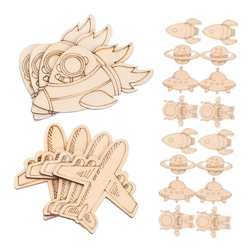 HAPINARY 24Pcs Weltraum Astronaut Holzspommes Raumspielzeug Planet Malmalerei Thematisches Handwerk DIY Raumkunst Halloween Crafts Raket Malerei Projekt Holz Beige von HAPINARY