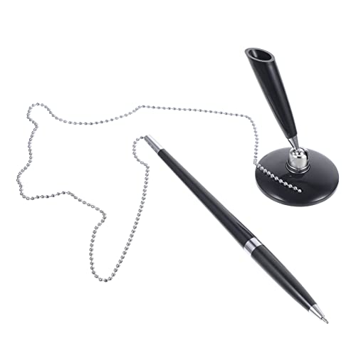 HAPINARY 2St Gegenschreiber mit Stiftkette Tischfester Stift Empfangsthekenstift Büro Stift sign pen Unterschriftsstift filigraner Business-Kugelschreiber Business-Signatur-Stift pp Black von HAPINARY