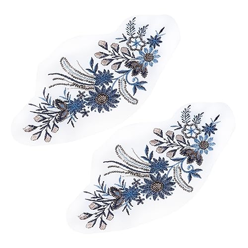 HAPINARY 2St Gestickter Stoffaufnäher pailletten sequin stickrahmen set shoe charms dekoringe gestickte Applikation gefälschte Reben Blumenbeete kleider dekore selber machen Polyester Blue von HAPINARY