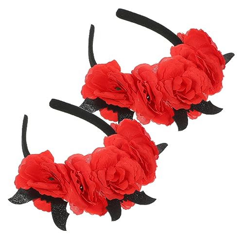 HAPINARY 2St Gothic-Kopfbedeckung Halloween-Rosen-Kopfschmuck lustige Halloween-Brille halloween haarreif halloween headband Party-Kopfschmuck Stirnband für Erwachsene Haarband Stoff rot von HAPINARY