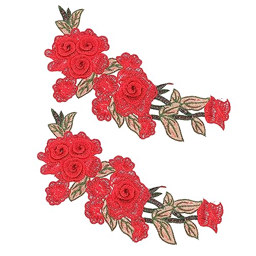 HAPINARY 2st Stickapplikation Cartoon-aufkleber Bestickt Aufnähen Aufnäher Mit Blumenapplikation Diy Bastelbedarf Spitzenapplikation Diy-patches Flicken Aufnähen 3d-aufkleber Polyester Rot von HAPINARY