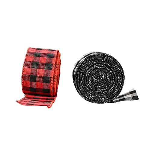 HAPINARY 2st Weihnachtsband Kariertes Banddekor Geschenkband Sackleinenband Verdrahtet Feiertagsband Weihnachtsdrahtband Gingham-band Weihnachten Weihnachts-diy-band Farbband Prüfen Stoff von HAPINARY