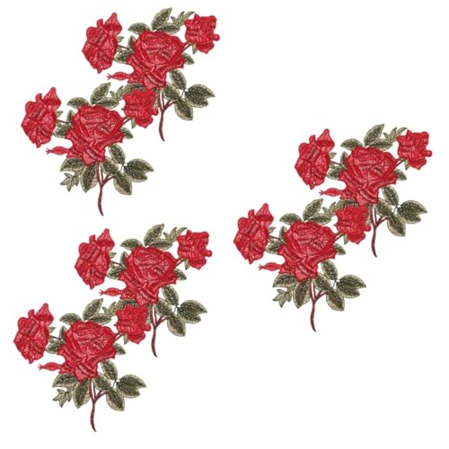 HAPINARY 3 Paare Stickerei-Reparatur-Stickerei Kleidung dekorieren Kleidungsstück aufpeppen Aufnäher mit Blumenstickerei Kleidungsflicken Hutflecken Patch aufnähen Blumenbeete Polyester rot von HAPINARY