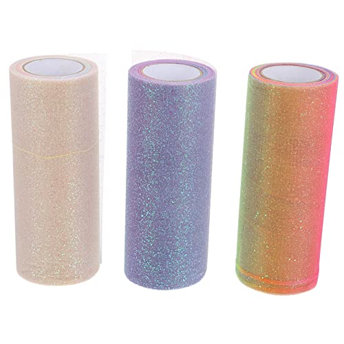 HAPINARY 3 Rollen Rollen Stoffspule Tüll Tüll Netting Spule Polyester Farbverlauf Stoff Tüll Glänzende Tüllspule von HAPINARY