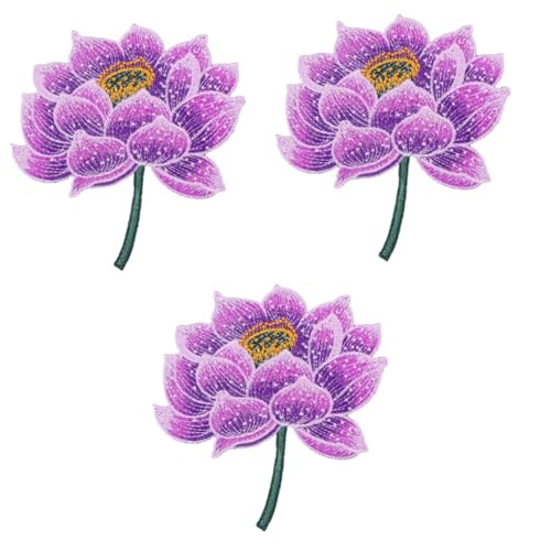 HAPINARY 3 Stk Patch Flicken aufnähen Kleidung reparieren DIY Bausatz bestickt lochabdeckung lotus design Blumenaufkleber Lotus Stoffaufkleber ethnische Applikation Polyesterfaden Violett von HAPINARY