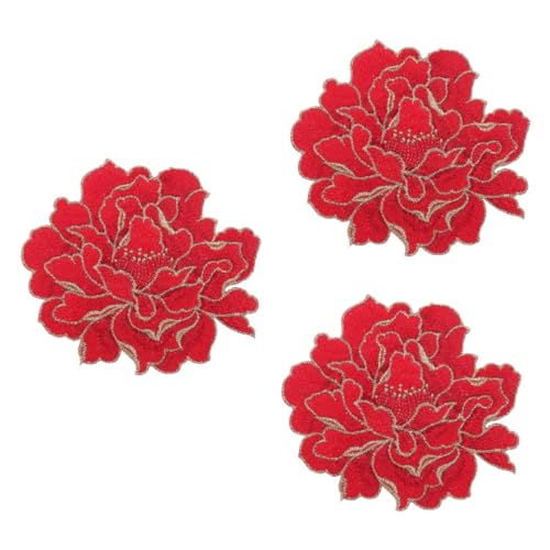 HAPINARY 3St Pfingstrosen-Stickpatch Kleiderflicken selber machen DIY-Bastel-Patches Flecken repair patch reparaturflicken aufkleber Stoffflicken selber machen Blumenbeet Polyester rot von HAPINARY