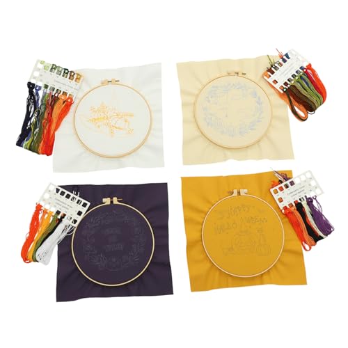 HAPINARY 4 Sätze Stickmaterialpaket Halloween-Kreuz-Sets Kürbis-Sticksets embroidery kit Kreuzstich Materialien Kreuzstichpackungen für Erwachsene stickzubehör selber machen Nähwerkzeug von HAPINARY