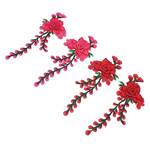 HAPINARY 4 Stück Patch Gestickter Stoffaufnäher Mit Blumen Rosenblütenapplikation Gestickte Applikation Stoffaufkleber Blumenbeet Rosenfleck Flicken Aufnähen Stickereiflecken Polyester von HAPINARY