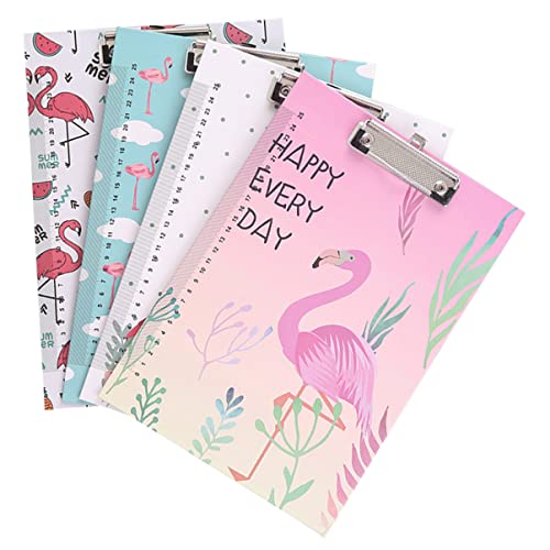 HAPINARY 4 Stück a4 büroklammer brett büromaterial schulzeug Multifunctional document folders board Flamingo design clipboard Convenient clipboard Papierhalter Klemmbrett Schreibtafel von HAPINARY