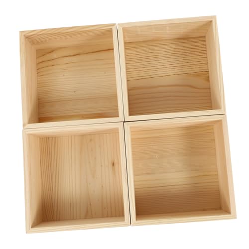 HAPINARY 4er Set Kleine Holzboxen Ohne Deckel DIY Organizer Für Schmuck Und Quadratische Holzkisten Aus Massivem Retro Aufbewahrung Für Handarbeiten Und von HAPINARY