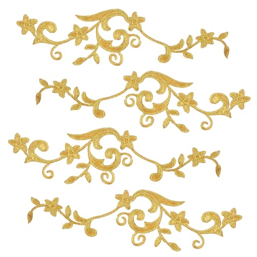 HAPINARY 5 Paare Stickereiflecken Stickerei Blumen Goldstickerei-applikation Zubehör Stoffflecken Aufnäher Für Jeans Applikation Mit Blumenstickerei Flicken Für Bekleidung Polyester Golden von HAPINARY