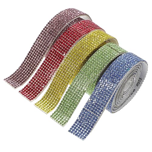 HAPINARY 5 Rollen Crystal Hot Diamond Diamantgürtel Strass-Klebeband Kettenbesatz Klebende Strasssteine für Kleidung Strasssteine für Heimdekoration Strasszubehör Strass-Wickelbänder von HAPINARY