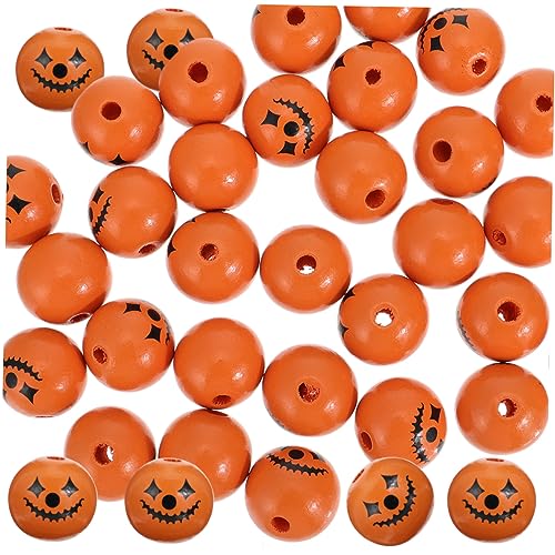 HAPINARY 50 Stück Holzperlen Halloween-Glühen Dekorationen Halloween-Kürbiseimer halloween basteln halloween dekoration schmuck dekorative lose Perlen Abstandsperlen aus Holz hölzern Orange von HAPINARY